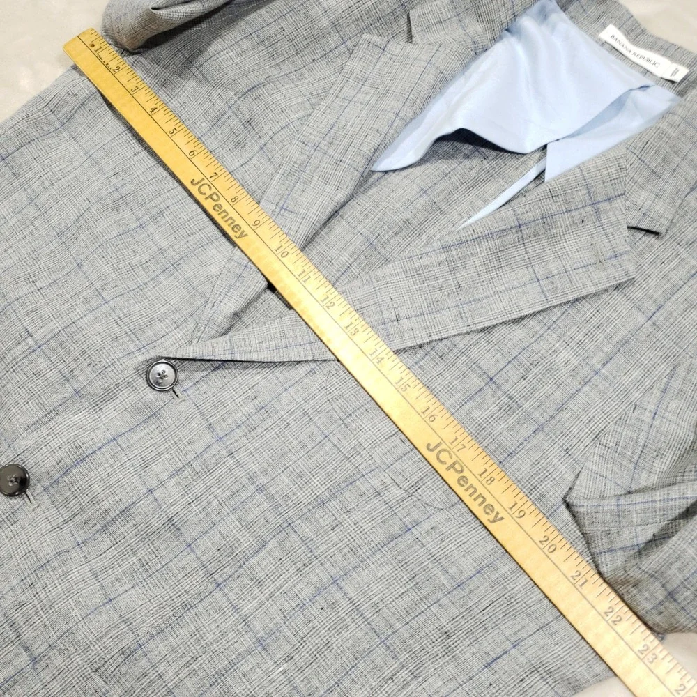 Banana Republic Linen Jacket Mens 42 Regular Gray Plaid Blazer 674506-00 Summer